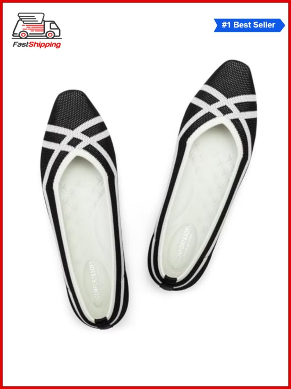 Frank Mully Women's Square Toe Knitted Flats Washable Comfortable Ballerina